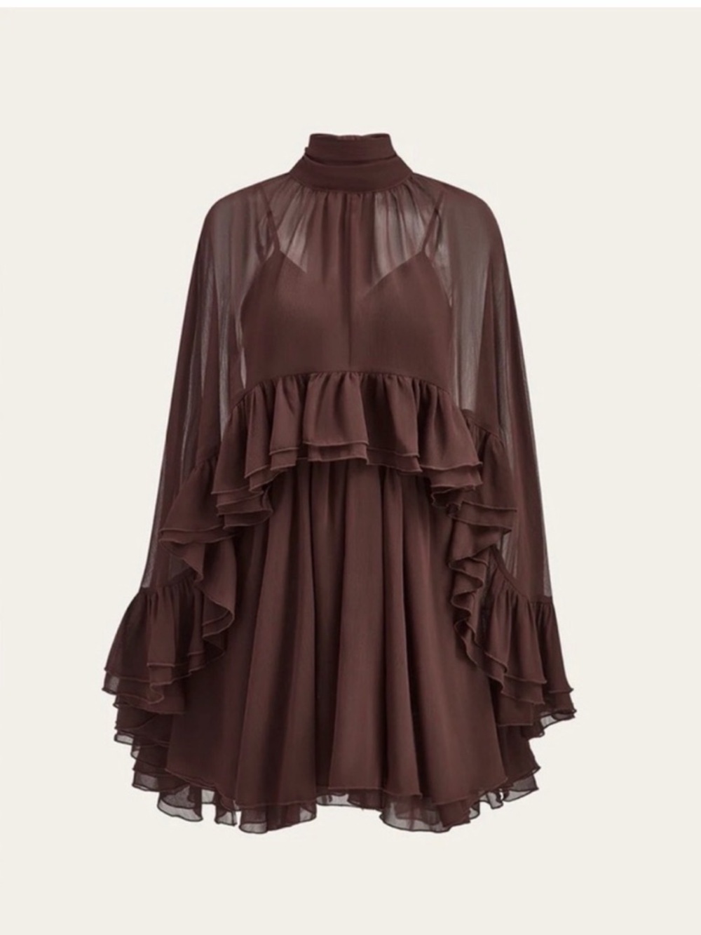 Commense Chocolate Brown Ruffle Mini Dress